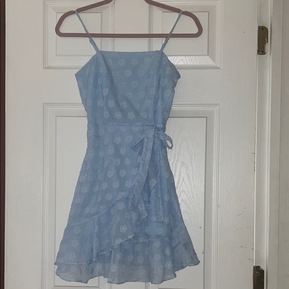 Altar'd State Light Blue Floral Wrap Mini Dress